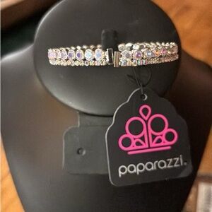 Paparazzi Iridescent Aurora Double-Row Crystal Bracelet - Silver Sparkle